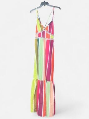 SHEIN Multicolor Striped Maxi Dress with Crochet Waist